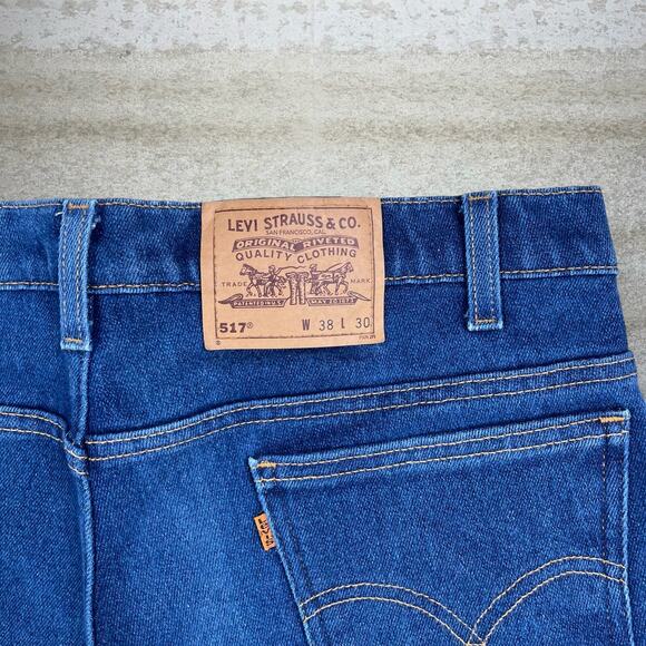 Vintage 90s Orange Tab Levis 517 Jeans 38x30 Bootcut Flared Fit Dark Wash - Picture 4 of 6